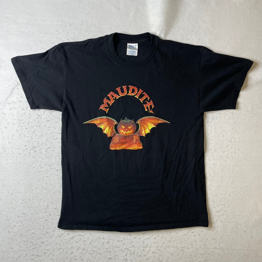 M&O Knits Maudite Beer Unibroue Graphic T Shirt‎ Mens Large Black Pumpkin Demon